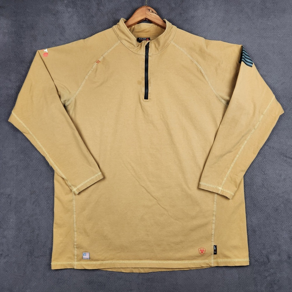 Ariat FR Combat Stretch Patriot 1/4 Zip Work Shirt Mens XXL Tall Tan Long Sleeve